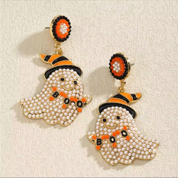 Jewelry - NEW Ghost Halloween Bead Drop Earrings